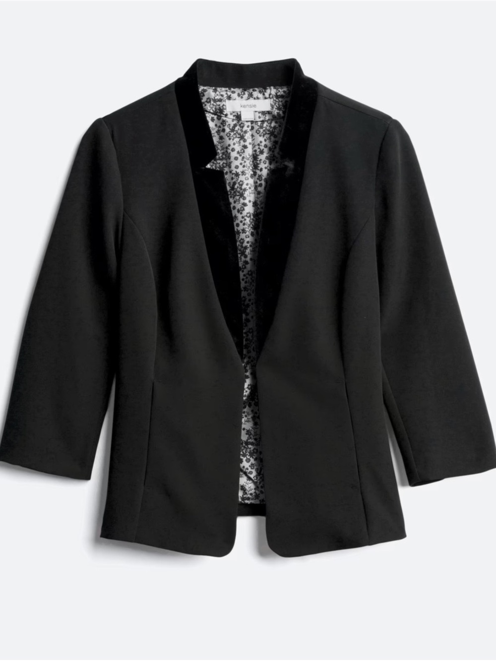 Kensie Black Marni Velvet Trim Notch Collar Blazer
